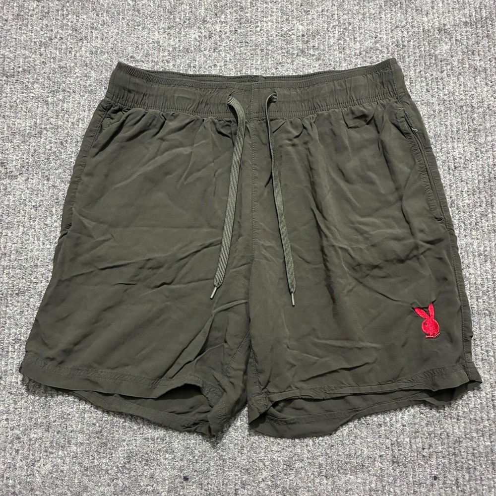 Playboy By‎ PacSun Retreat Shorts Mens Size M Green Pull On Bunny Logo Mid Rise